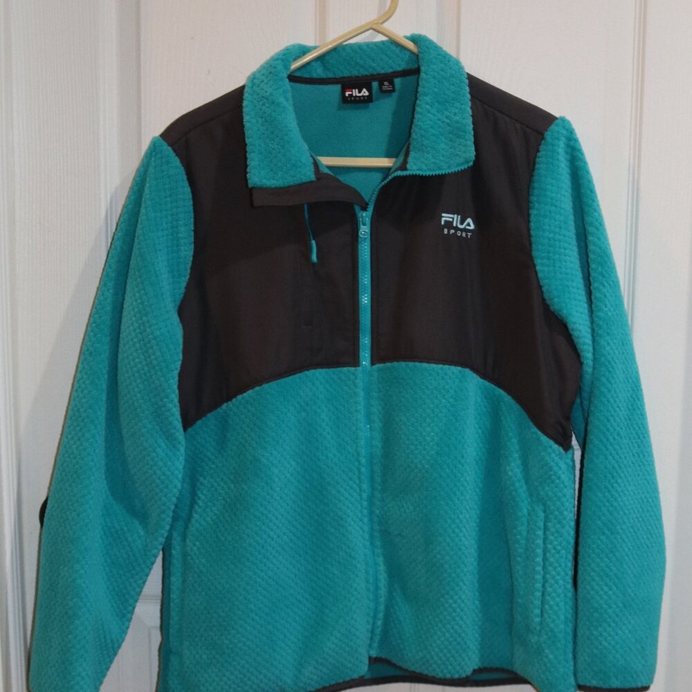 Women's FILA sea green and dark gray fleece zip up. XL.